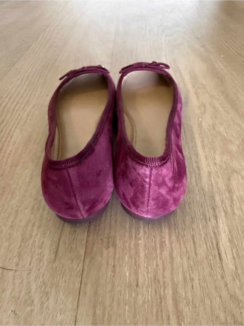 Tory Burch Burgundy Suede Ballet Flats Gold Logo Bow Slip On Shoes Women’s 6.5